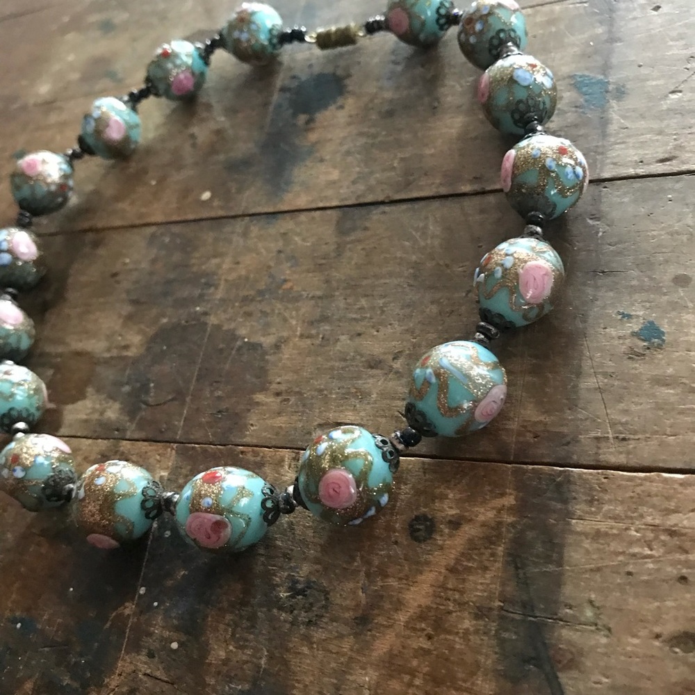 Vintage choker necklace 90s light blue floral - Picture 8 of 10